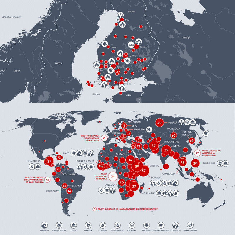 Thematic maps for Finnish Red Cross, created while working at Koponen+Hildén.
