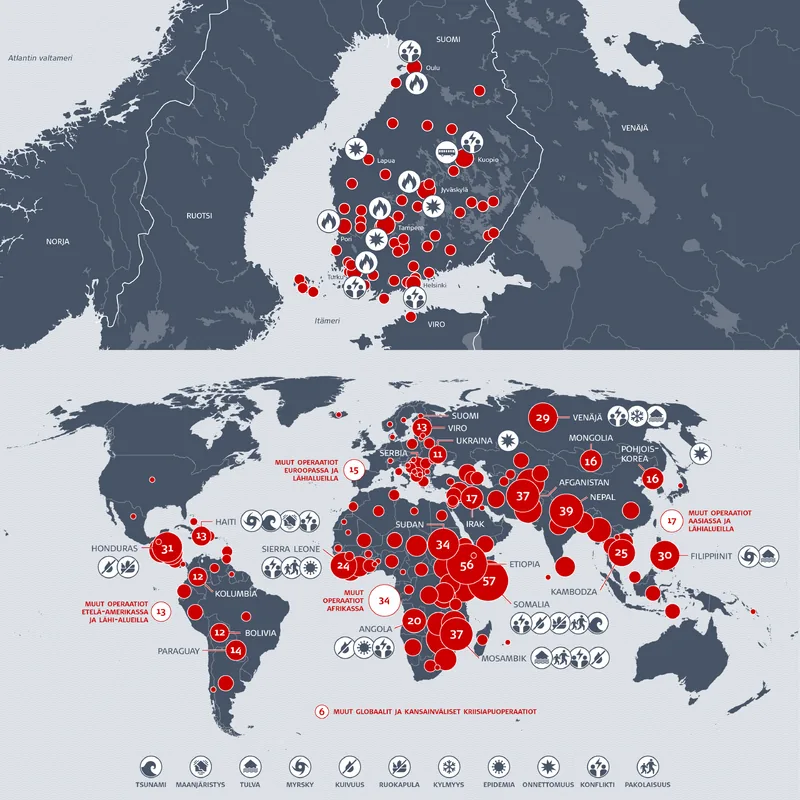 Thematic maps for Finnish Red Cross, created while working at Koponen+Hildén.